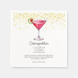 Watercolor Cosmopolitan Custom Cocktail Recipe Napkin