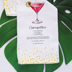 Watercolor Cosmopolitan Custom Cocktail Recipe Tea Towel