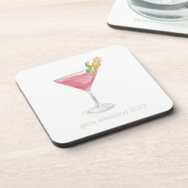 Watercolor Cosmopolitan Pink Cocktail Coaster (Left Side)
