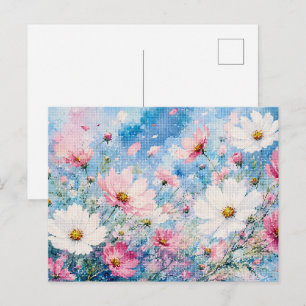 Watercolor Cosmos Blossoms in Geometric Style Postcard