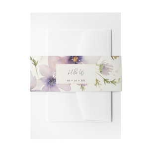 Watercolor cosmos flowers wedding invitation belly band