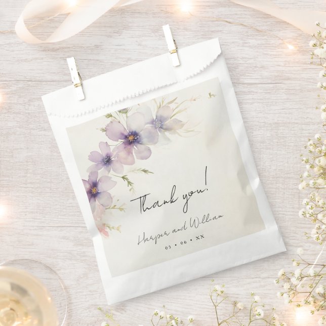 watercolor cosmos flowers wedding thank you favour bags (Clipped)
