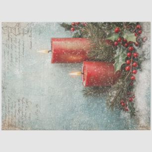 Watercolor cosy Christmas red candles holly berry Tissue Paper