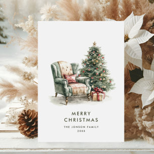 Watercolor Cosy Home Christmas Tree Holiday Card
