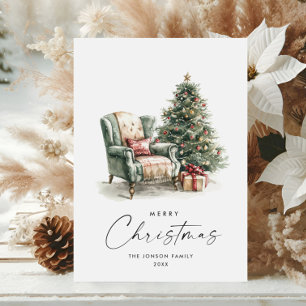 Watercolor Cosy Home Christmas Tree Holiday Card