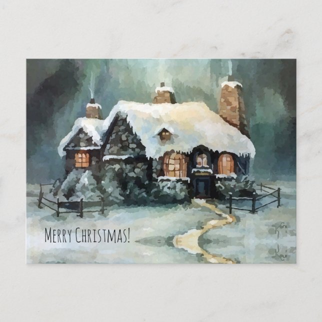Watercolor Cosy House Charming Miniature Village Holiday Postcard (Front)