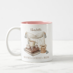 Watercolor Cosy Reader Book Lover Saying Name Two-Tone Coffee Mug