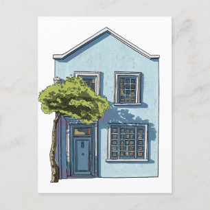 Watercolor cosy small house  postcard