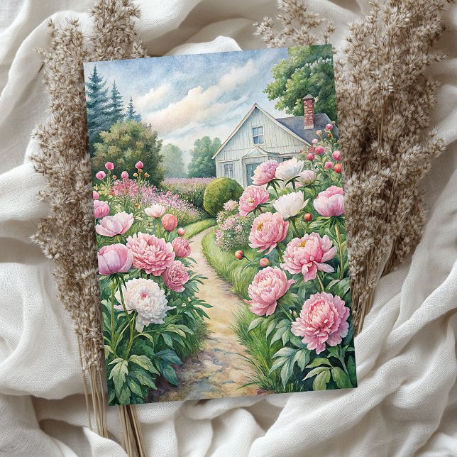 Watercolor cosy white house pink peonies garden tissue paper (Watercolor cozy white house pink peonies garden tissue paper)