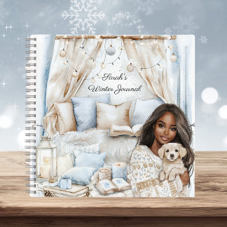 Watercolor Cosy Winter Blue Personalise Notebook