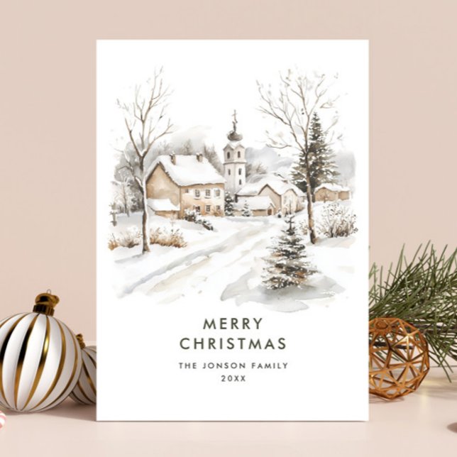 Watercolor Cosy Winter Country Christmas Holiday Card (Creator Uploaded)