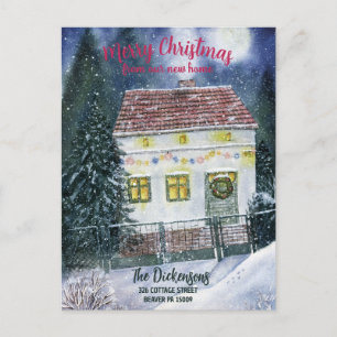Watercolor Cottage Christmas Moving Announcement Postcard