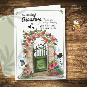 Watercolor Cottage Garden Gate Grandma Card