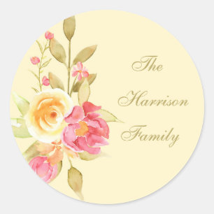 Watercolor Cottage Garden Roses Scrapbook Classic Round Sticker