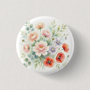 Watercolor Cottage Garden Wildflower Bouquet 3 Cm Round Badge