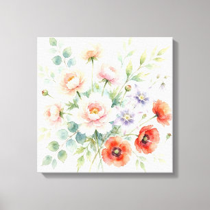 Watercolor Cottage Garden Wildflower Bouquet Canvas Print