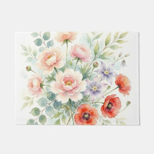 Watercolor Cottage Garden Wildflower Bouquet Doormat