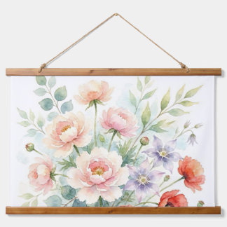 Watercolor Cottage Garden Wildflower Bouquet Hanging Tapestry