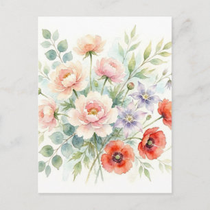 Watercolor Cottage Garden Wildflower Bouquet Holiday Postcard
