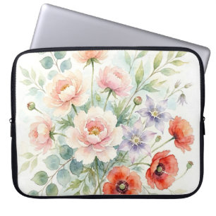 Watercolor Cottage Garden Wildflower Bouquet Laptop Sleeve