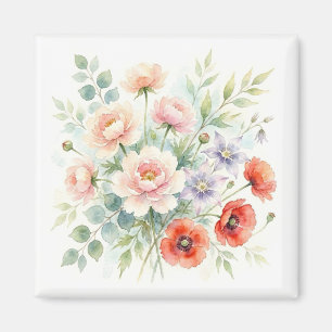 Watercolor Cottage Garden Wildflower Bouquet Magnet