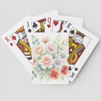 Watercolor Cottage Garden Wildflower Bouquet Playing Cards