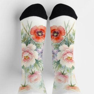 Watercolor Cottage Garden Wildflower Bouquet Socks