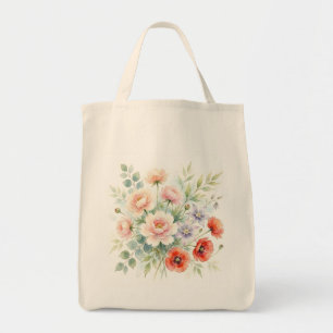 Watercolor Cottage Garden Wildflower Bouquet Tote Bag