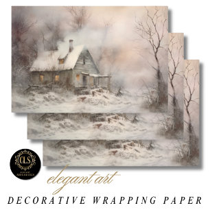 Watercolor Cottage Landscape Wrapping Paper Sheet