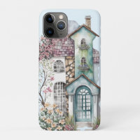 Watercolor cottage tiled roof mouldings mullions