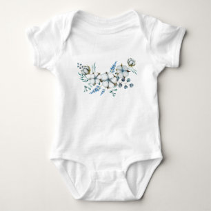 Watercolor Cotton Flowers and Eucalyptus Baby Bodysuit