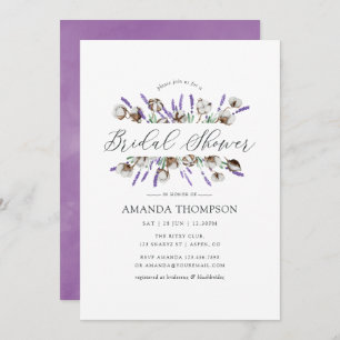 Watercolor Cotton Lavender Country Bridal Shower Invitation
