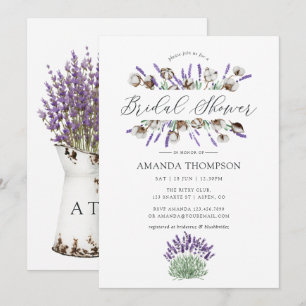 Watercolor Cotton Lavender Country Bridal Shower Invitation