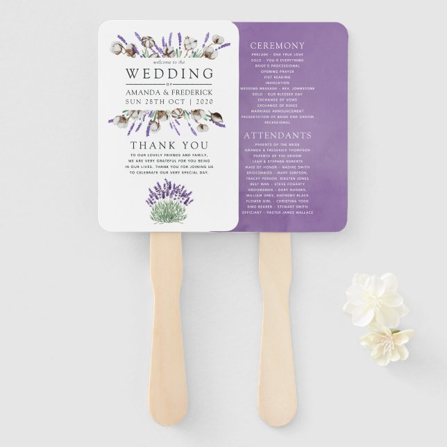 Watercolor Cotton Lavender Country Wedding Hand Fan (Front and Back)