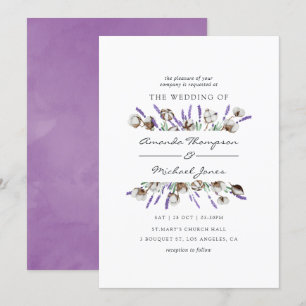 Watercolor Cotton Lavender Country Wedding Invitation