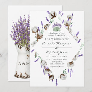 Watercolor Cotton Lavender Country Wedding Invitation