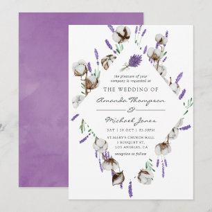 Watercolor Cotton Lavender Country Wedding Invitation