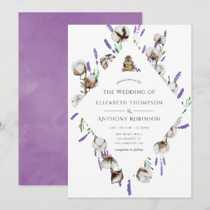 Watercolor Cotton Lavender Country Wedding Invitation