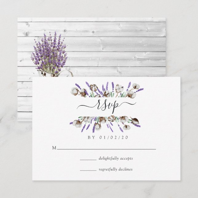 Watercolor Cotton Lavender Country Wedding RSVP Ca (Front/Back)