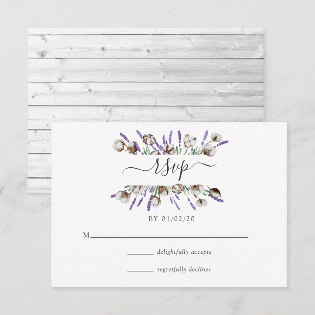 Watercolor Cotton Lavender Country Wedding RSVP Ca (Front/Back)