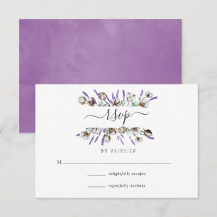 Watercolor Cotton Lavender Country Wedding RSVP Ca Card