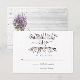 Watercolor Cotton Lavender Country Wedding RSVP Ca Card