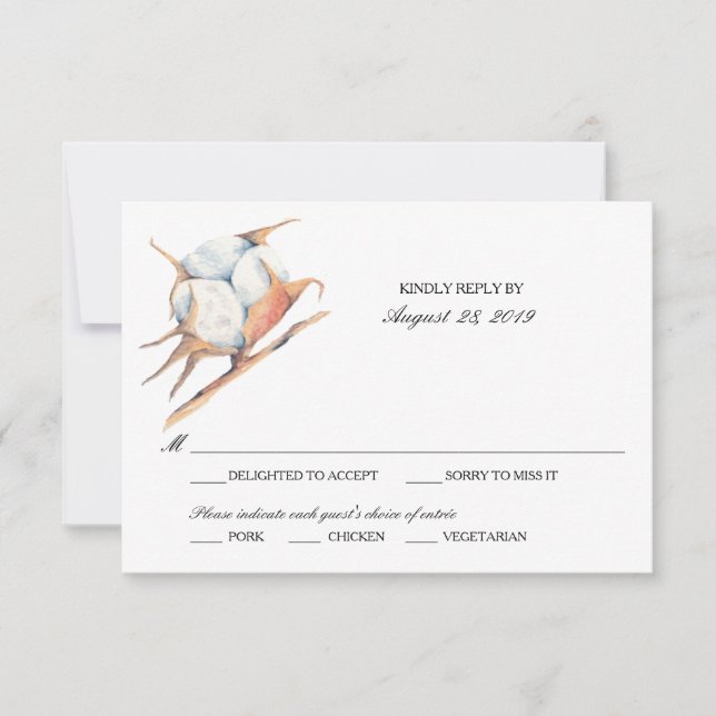 Watercolor Cotton Plant  | Wedding RSVP Card (Front)