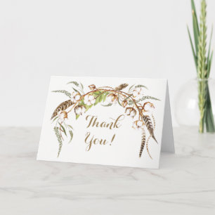 Watercolor Cotton Wreath Feather Wedding Thank You Card