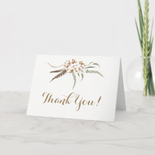 Watercolor Cotton Wreath Feather Wedding Thank You Card