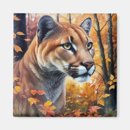 Watercolor Cougar Cat Autumn Art Magnet