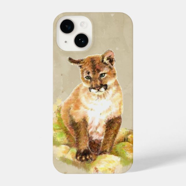 Watercolor Cougar Mountain Lion Cub Animal Nature iPhone Case (Back)