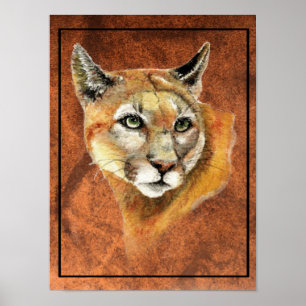 Watercolor Cougar Mountain Lion Puma Tracks  Poste Poster