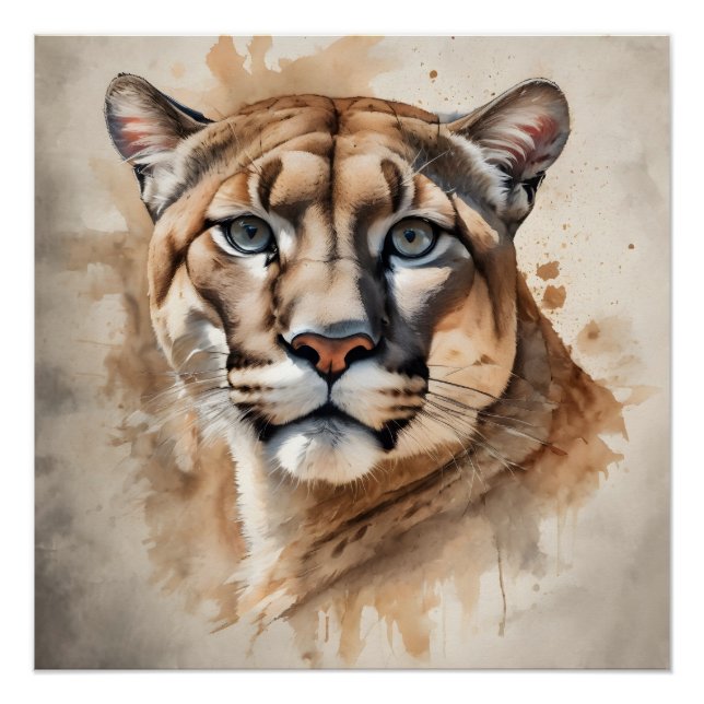 Watercolor Cougar no 6 Poster (Front)
