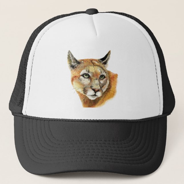 Watercolor Cougar Puma  Animal  Nature Art Trucker Hat (Front)
